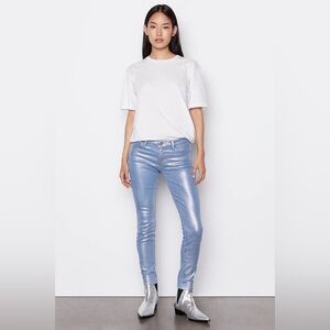 Frame Denim Coated Chrome Blue Silver Metallic Women's Jeans, size 26, worn once